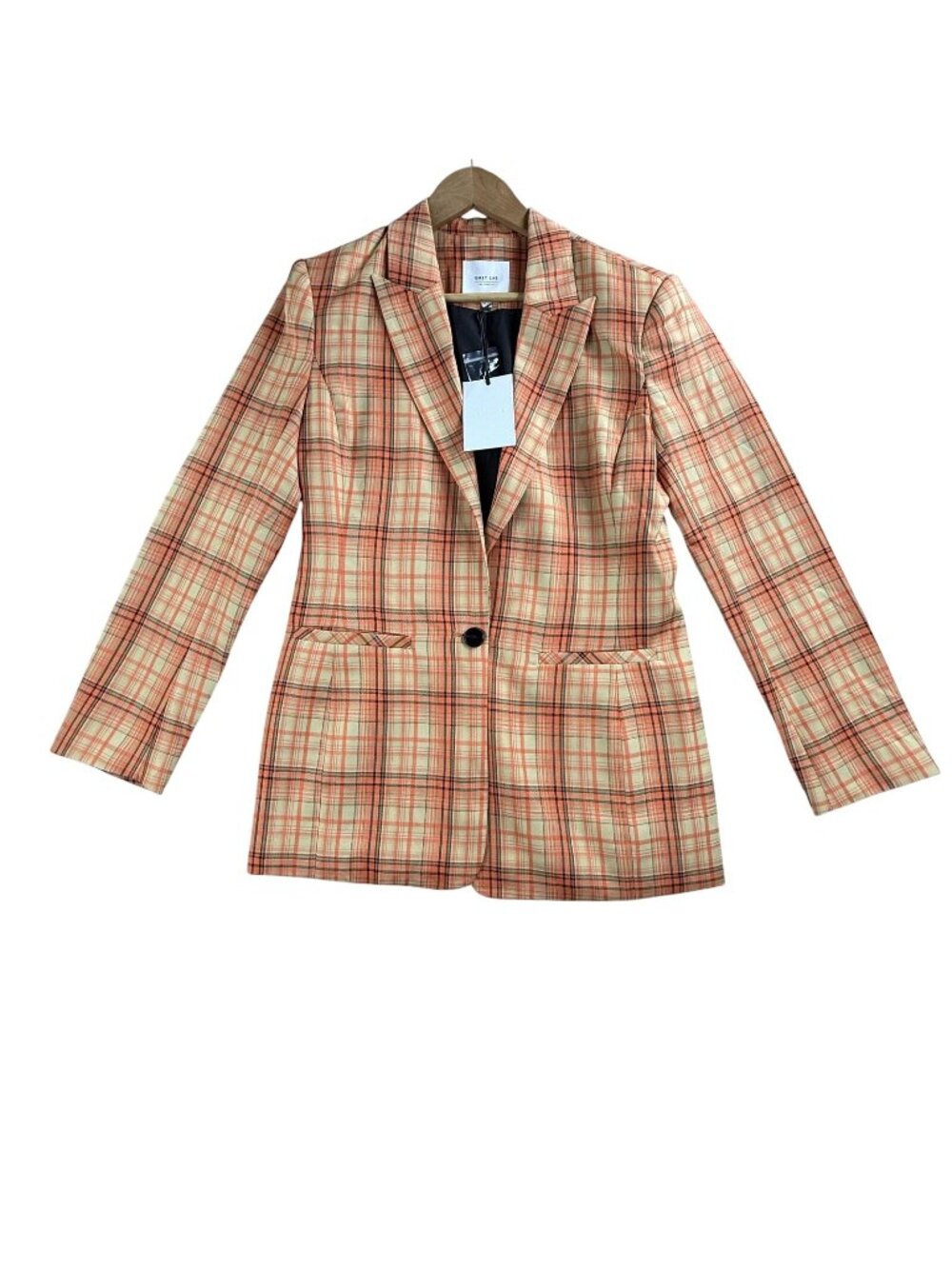 Grey Lab Blazer Jacket Womens Small Orange Plaid One Button Lined Workwear NWT